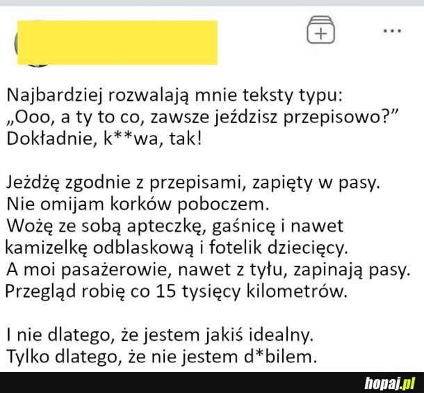 Jeżdżenie zgodnie z przepisami powinno być chyba standardem