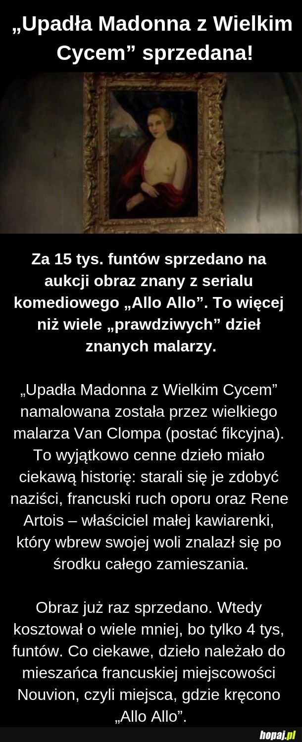 Sprzedano &quot;Upadłą Madonnę z Wielkim Cycem&quot;