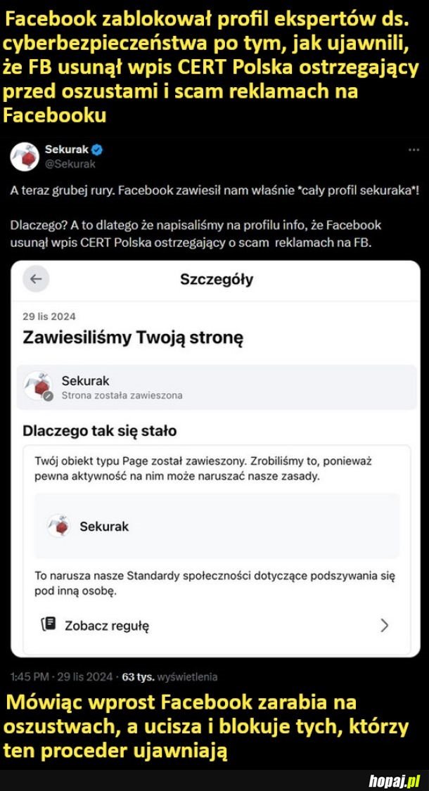 Facebook zablokował profil ekspertów ds. cyberbezpieczeństw