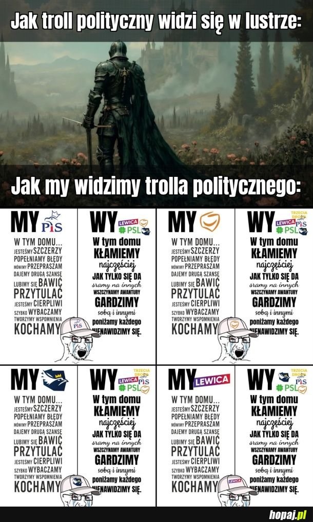 Podobno w lustrze jesteś atrakcyjniejszy czy coś; tak pslowe i trzeciodrożne trolle też 