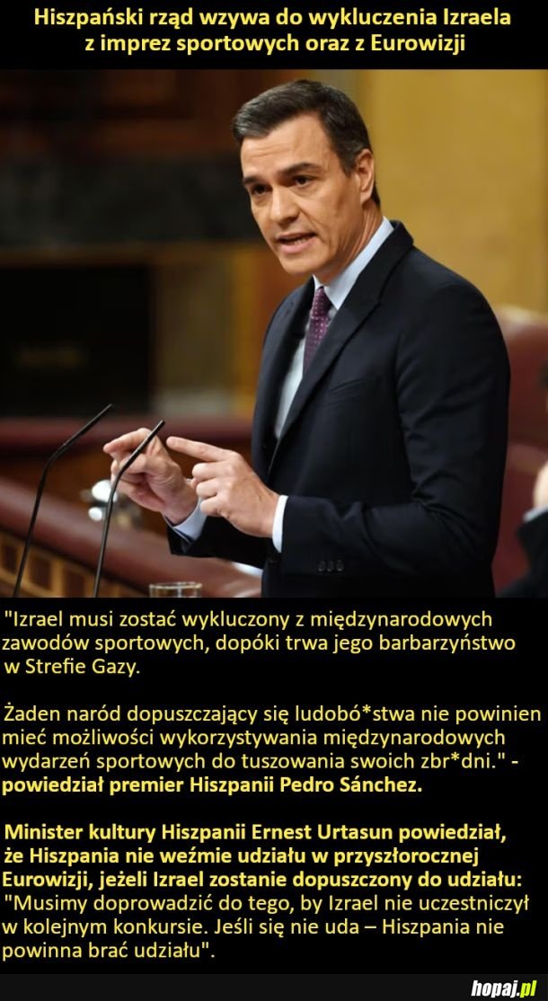 Hiszpański rząd apeluje o usunięcie Izraela z udziału w imprezach sportowych oraz Eurowizji