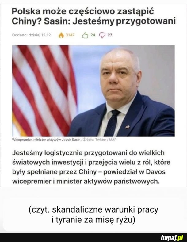 Czyt. będziecie robić za miskę ryżu w komunistycznym kraju.