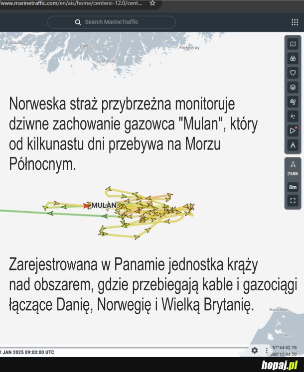 Dziwne zachowanie statku na Morzu Północnym. &quot;Mulan&quot; zygzakuje.