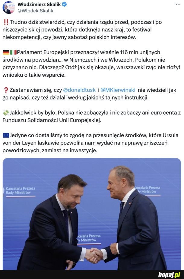 Rząd Tuska nie złożył wniosku o pomoc dla powodzian (sprostowanie: wniosek został złożony dopiero wczoraj tj. 29.11.2024)