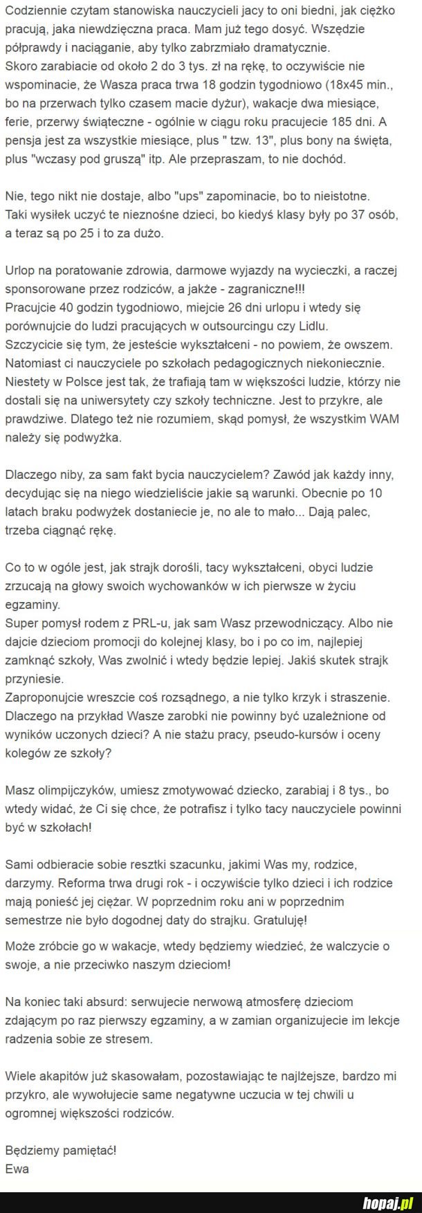 Pewna mama o strajku nauczycieli 