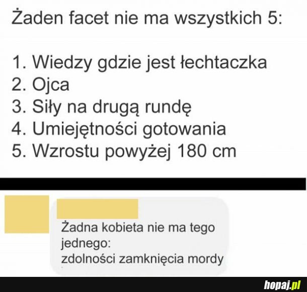 Żaden facet nie ma wszystkich pięciu