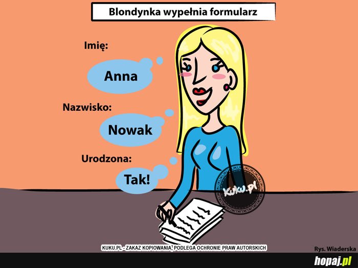 Blondynka wypełnia formularz