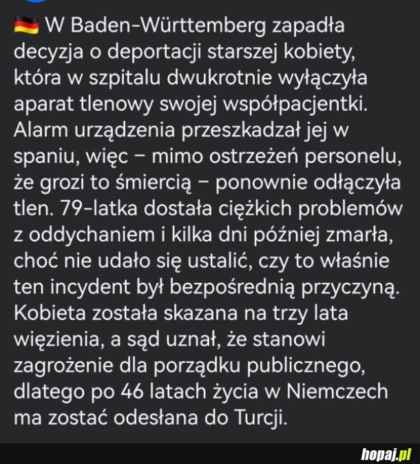 Zapadła decyzja o deportacji starszej kobiety