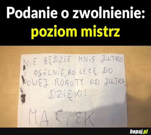 PODANIE O ZWOLNIENIE