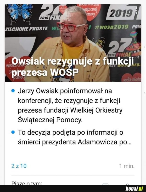 Owsiak rezygnuje w funkcji prezesa WOŚP