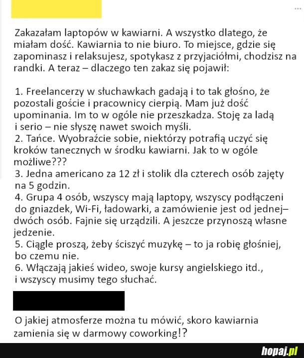 Zakaz używania laptopów w kawiarni