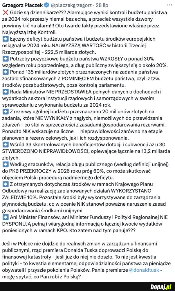 Raport NIK na temat budżetu państwa