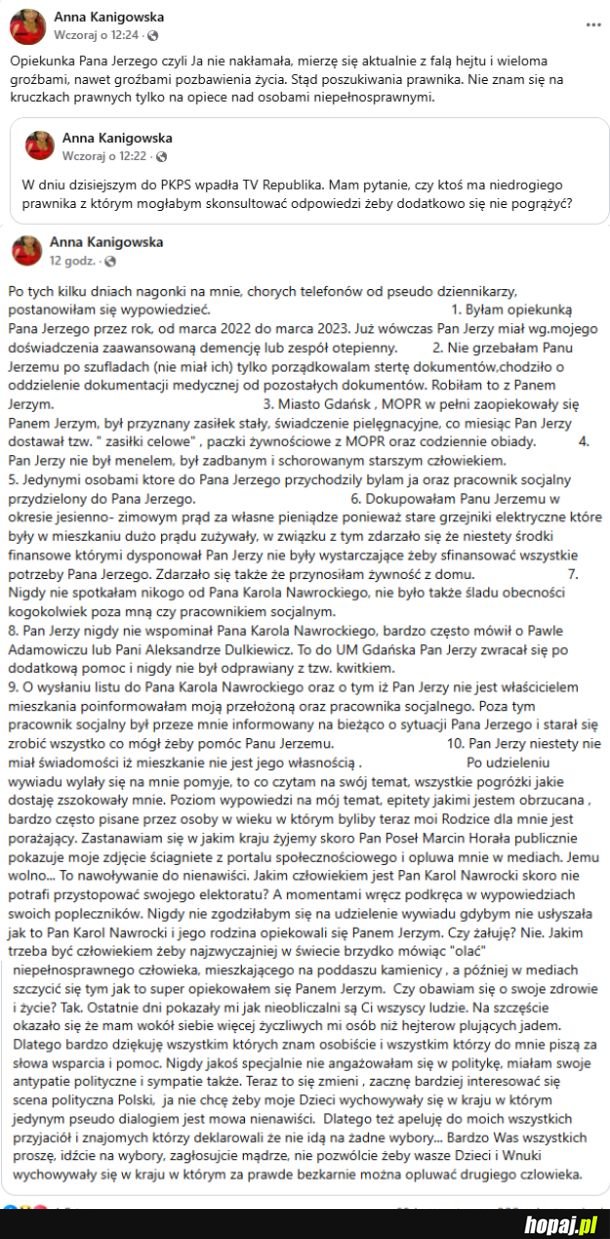Opiekunka pana Jerzego zabrała głos