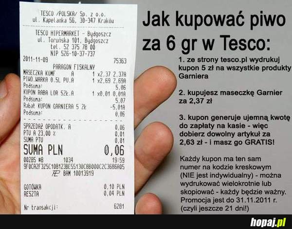 Jak kupować piwo za 6gr w tesco?