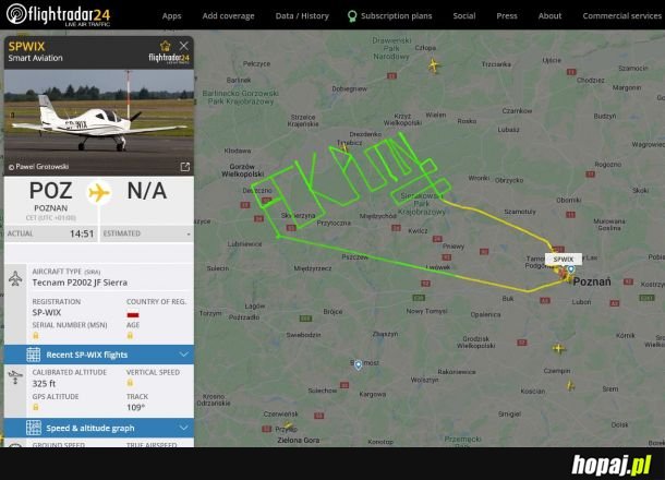 Poznański pilot przesłał &quot;pozdrowienia&quot; rosyjskim obserwatorom Flightradar