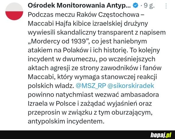 Skandaliczne zachowanie kibiców Maccabi Hajfa