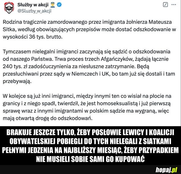 Nielegalni imigranci z Afganistanu żądają 240 tys. zł