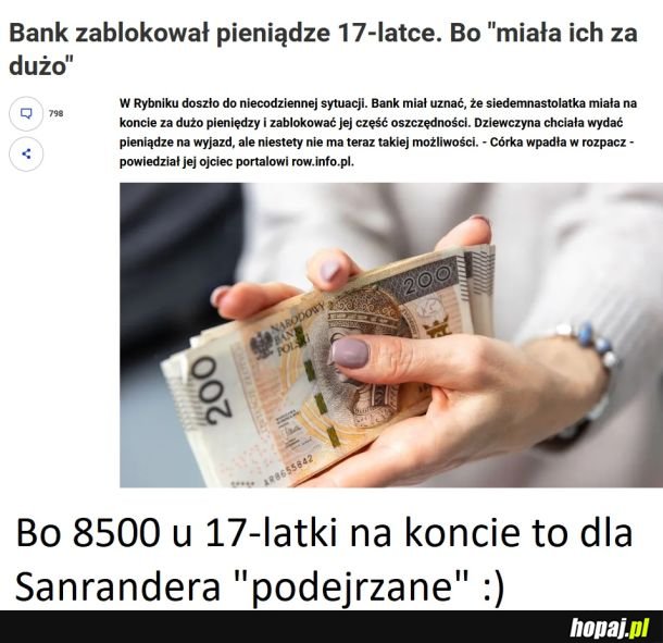 8500 + 17-latka + Samtander Bank = BLOKADA KONTA